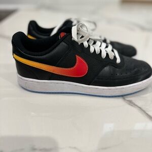 Nike Court Vision Low Black Gradient size 7, red yellow swish
